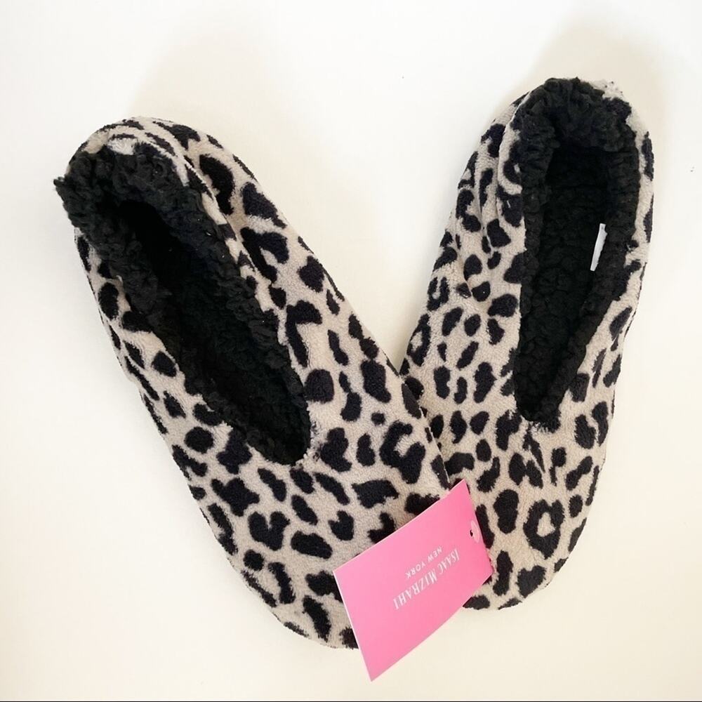 Isaac Mizrahi NWT Black & White Leopard Print Slippers Size Large